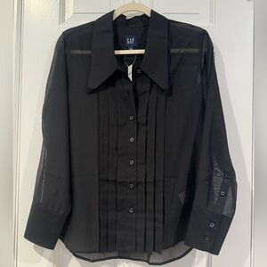 NWT Gap Women’s Black Button-Up Sheer Blouse
